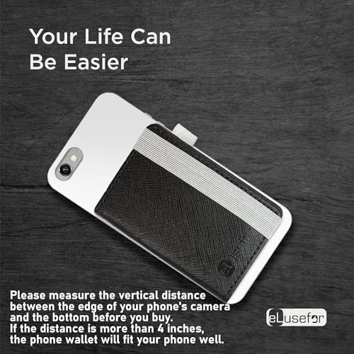 eLusefor Stick-On Phone Wallet for Back of iPhone or Android Case | 6 Sleeve Credit Card Holder - Pocket for Cards, Money & ID - Built-in Stand - Waterproof Material - Travel, Work & Life-Proof Black - Image 4