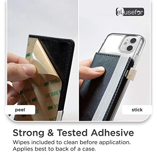 eLusefor Stick-On Phone Wallet for Back of iPhone or Android Case | 6 Sleeve Credit Card Holder - Pocket for Cards, Money & ID - Built-in Stand - Waterproof Material - Travel, Work & Life-Proof Black - Image 3