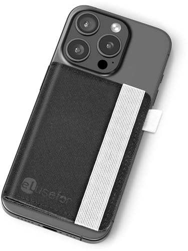 eLusefor Stick-On Phone Wallet for Back of iPhone or Android Case | 6 Sleeve Credit Card Holder - Pocket for Cards, Money & ID - Built-in Stand - Waterproof Material - Travel, Work & Life-Proof Black - Image 1