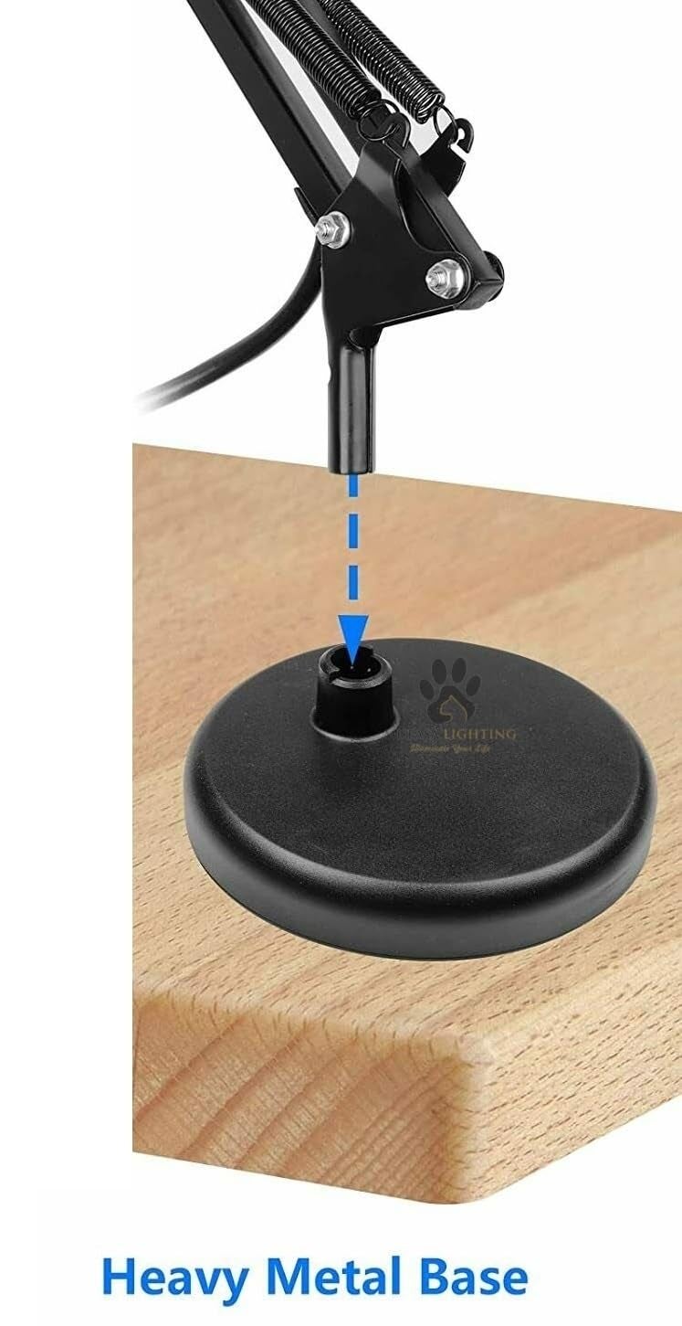 Mufasa Aluminium Black Color Flexible Spring Doctor Lamp LED Table Lamp For Reading, Adjustable Head Best For Office Kids Room Library With On/Off Switch (58Cm Height) (Bulb Not Included) (Base) - Image 5