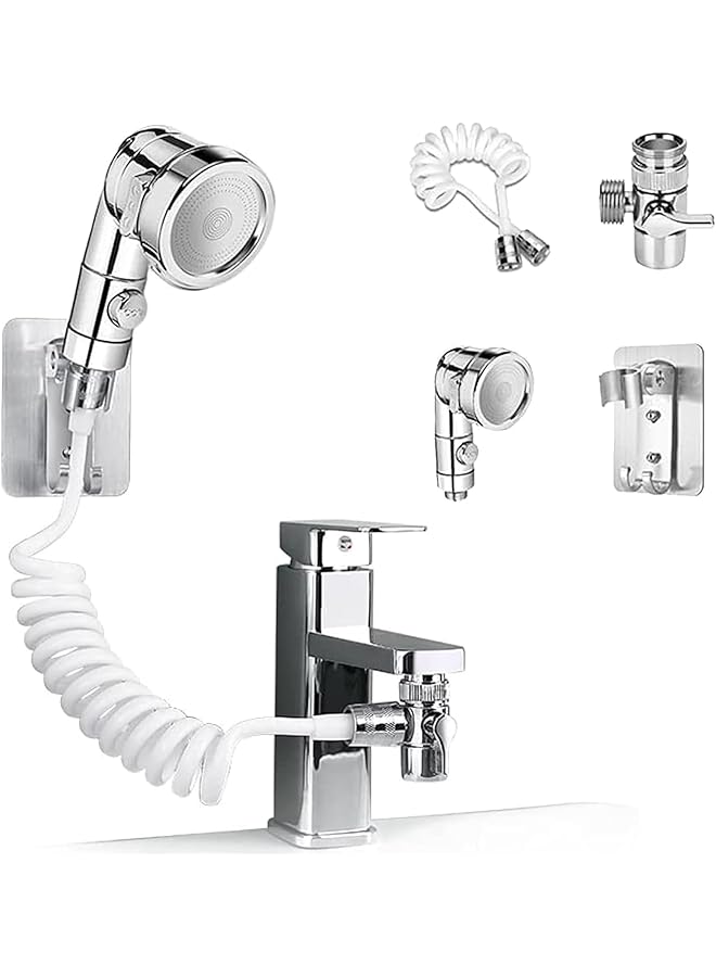 The Bros Handheld Shower Head Set,Sink Faucet Sprayer Attachment,with Hose Bracket and Faucet Diverter Valve,3 Spray Modes Showerhead for Hair Washing Pet Shower Bathroom Utility Cleaning - Image 1