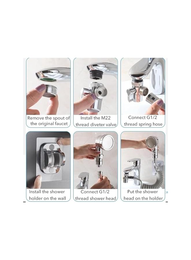 The Bros Handheld Shower Head Set,Sink Faucet Sprayer Attachment,with Hose Bracket and Faucet Diverter Valve,3 Spray Modes Showerhead for Hair Washing Pet Shower Bathroom Utility Cleaning - Image 5