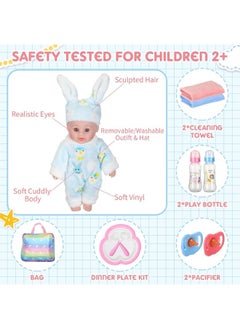Jerify Jerify 10 Pcs Realistic Soft Twin Baby Dolls Toy Set Include 2 Pcs 12 Inch Baby Dolls, Feeding Set, Pacifiers, Doll Diapers, Diaper Bags, Milk Bottles Removable Outfit for Toddler Kids 3+ Gift(White)  - Image 4