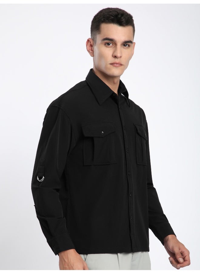 Beyoung Black Roll Up Sleeve Shirt  - Image 5