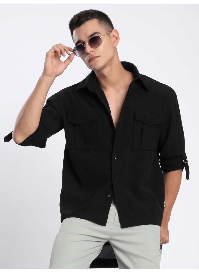 Beyoung Black Roll Up Sleeve Shirt  - Image 1