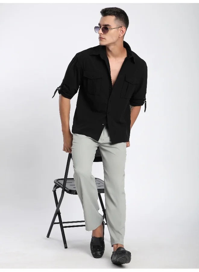 Beyoung Black Roll Up Sleeve Shirt