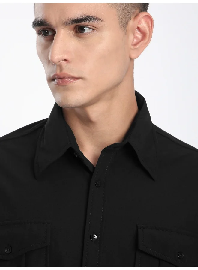 Beyoung Black Roll Up Sleeve Shirt