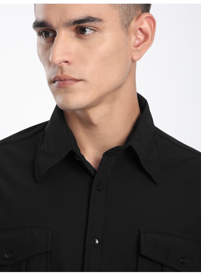Beyoung Black Roll Up Sleeve Shirt  - Image 3