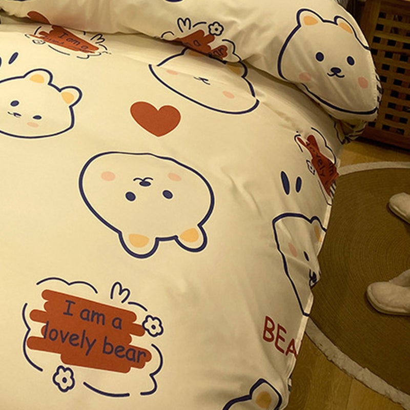 Bed Set Eco Friendly Bright Vivid Colors High Density Polyester Fiber Bed Sets Full for Dormitory Home Hotel Little Cute 1.5 Meters Bed (4 Pieces) - Image 5