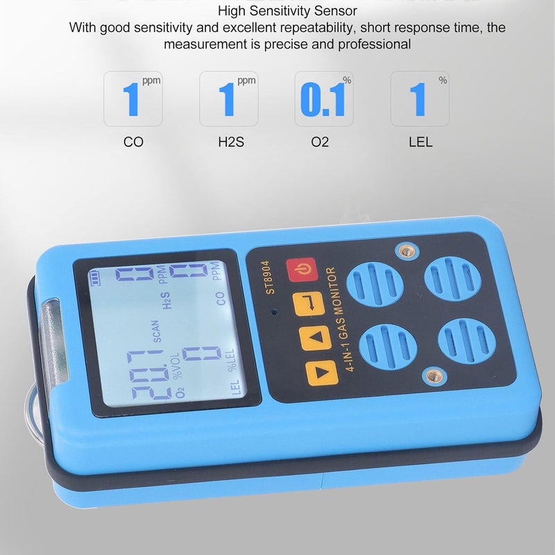Gas Monitor 4 in 1 Co H2s O2 Lel Accurate Measurement High Resolution Backlit Screen Gas Meter 3 Alarm Mode Leak Detector with USB Chaarging for Marine,Chemical,Agricultural - Image 3
