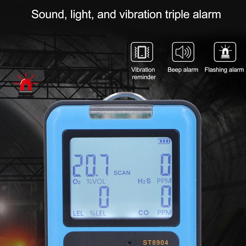 Gas Monitor 4 in 1 Co H2s O2 Lel Accurate Measurement High Resolution Backlit Screen Gas Meter 3 Alarm Mode Leak Detector with USB Chaarging for Marine,Chemical,Agricultural - Image 4
