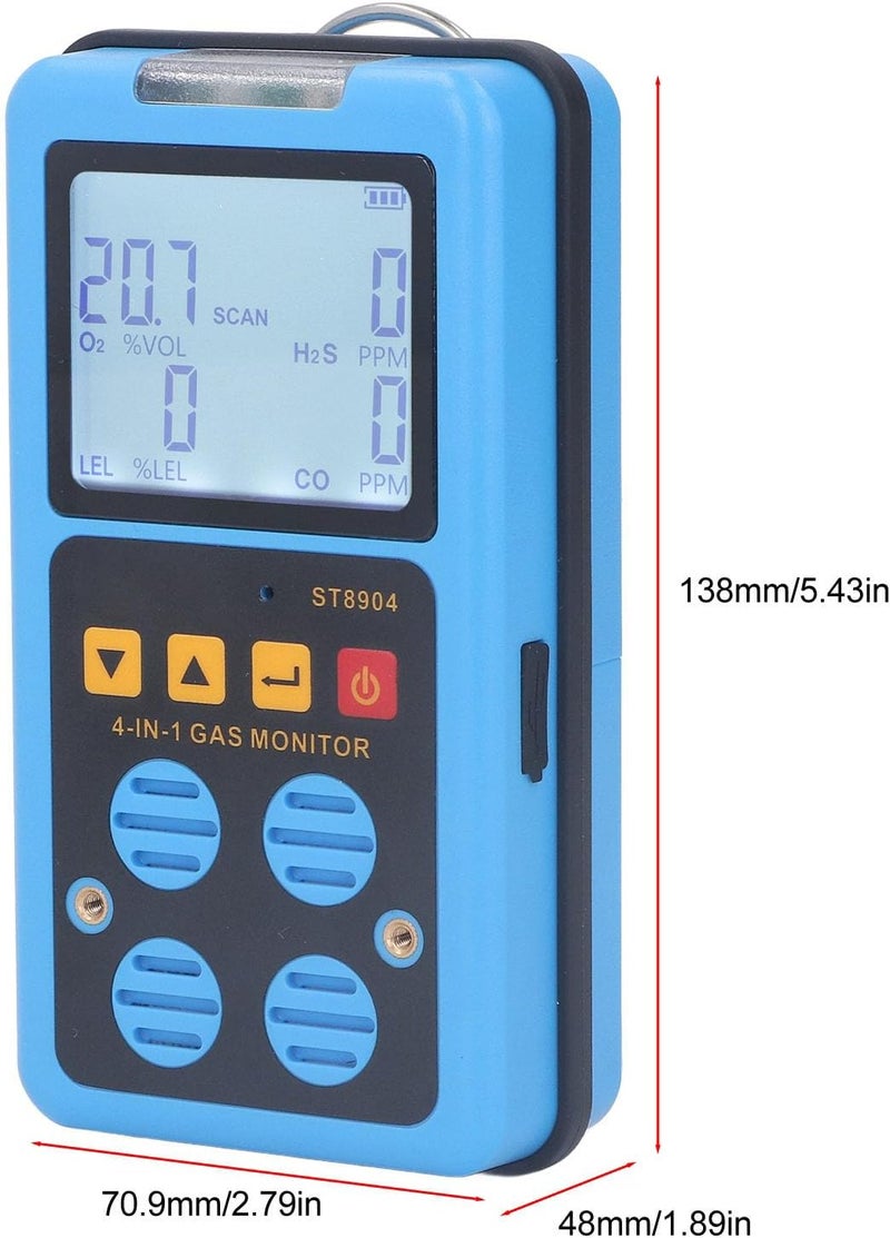 Gas Monitor 4 in 1 Co H2s O2 Lel Accurate Measurement High Resolution Backlit Screen Gas Meter 3 Alarm Mode Leak Detector with USB Chaarging for Marine,Chemical,Agricultural - Image 2