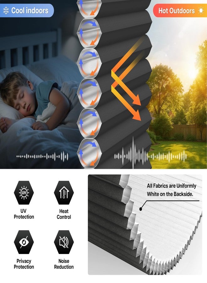 LazBlinds ستائر لازبليندز الخلوية اللاسلكية للأبواب الفرنسية، ستائر أبواب فرنسية بدون حفر للخصوصية، ستائر معتمة تحجب الضوء على شكل خلية نحل للأبواب المنزلقة والأبواب الأمامية والفناء، عبوة واحدة، 12 بوصة عرض × 40 بوصة ارتفاع، أسود - Image 4
