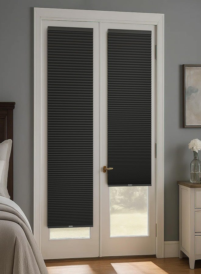 LazBlinds ستائر لازبليندز الخلوية اللاسلكية للأبواب الفرنسية، ستائر أبواب فرنسية بدون حفر للخصوصية، ستائر معتمة تحجب الضوء على شكل خلية نحل للأبواب المنزلقة والأبواب الأمامية والفناء، عبوة واحدة، 12 بوصة عرض × 40 بوصة ارتفاع، أسود - Image 5