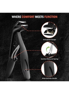 BEZOX BEZOX Angled Head Nail Clippers for Seniors - Ergonomic Toenail Clipper for Thick Nails, Premium Steel Nail Cutter Trimmer with Catcher for Men and Women - Black 