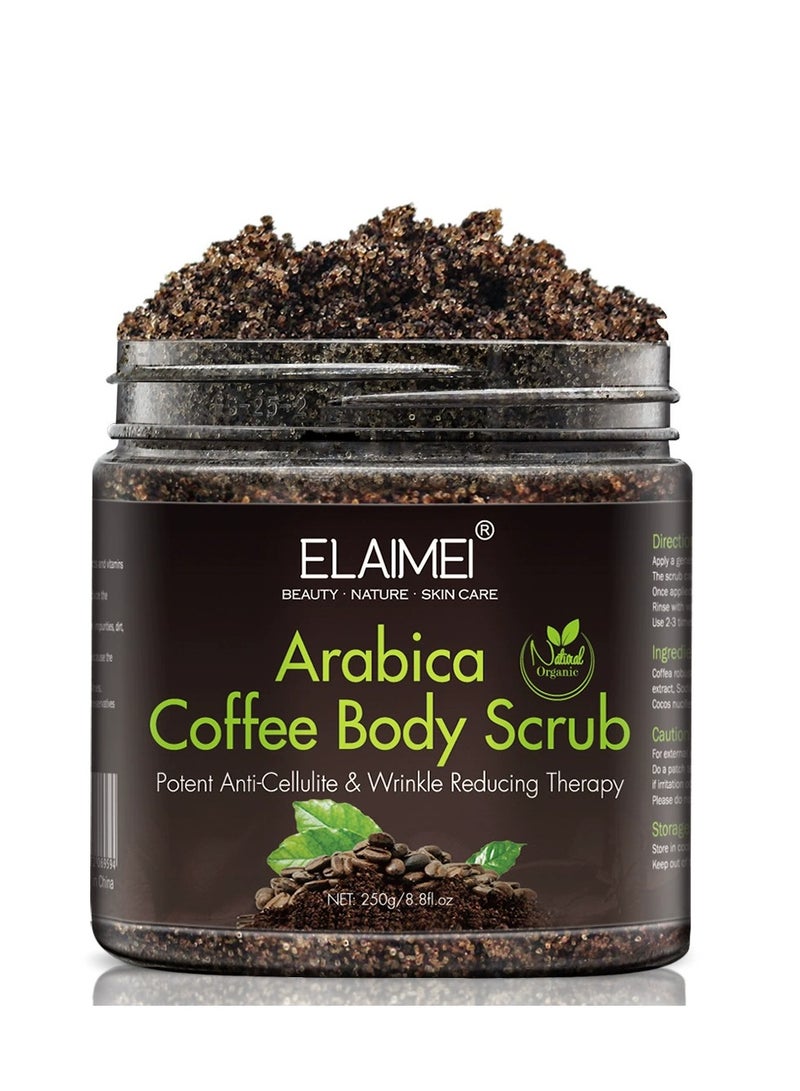 Elaimei Coffee Exfoliating Body Scrub, Organic Coffee and Dead Sea Salt Scrub for Acne, Cellulite Removal, Stretch Marks, Varicose Veins, and Eczema Treatment 250g - Image 1