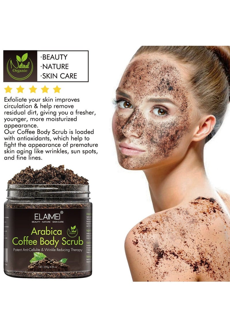 Elaimei Coffee Exfoliating Body Scrub, Organic Coffee and Dead Sea Salt Scrub for Acne, Cellulite Removal, Stretch Marks, Varicose Veins, and Eczema Treatment 250g - Image 5