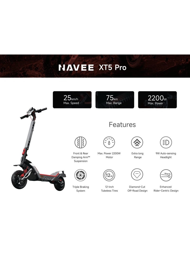 نافي 🛴⚡NAVEE XT5 Pro سكوتر كهربائي  – سرعة 25 كم/س 🚀 مدى 75 كم 🔋 محرك 2200 واط 💪 - Image 2