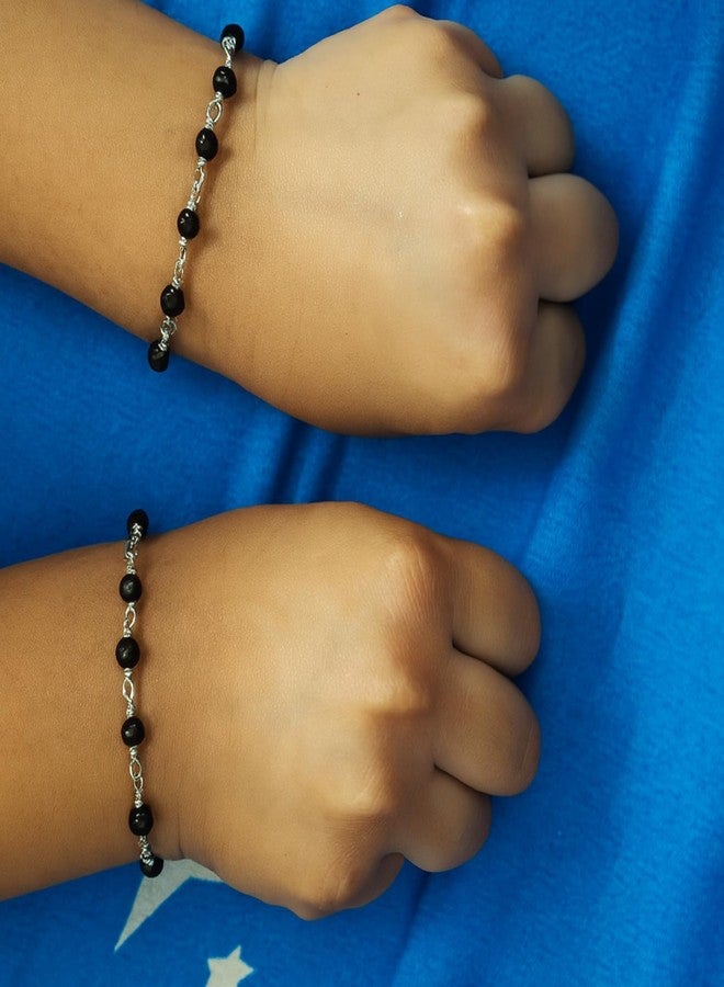 DARSHRAJ 925 Sterling Silver Double Looping Black Beads Baby Nazariya | Handmade Chandi Anklet | Bracelet for Newborn Boys | Girls - Image 3