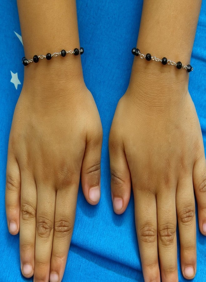 DARSHRAJ 925 Sterling Silver Double Looping Black Beads Baby Nazariya | Handmade Chandi Anklet | Bracelet for Newborn Boys | Girls - Image 2