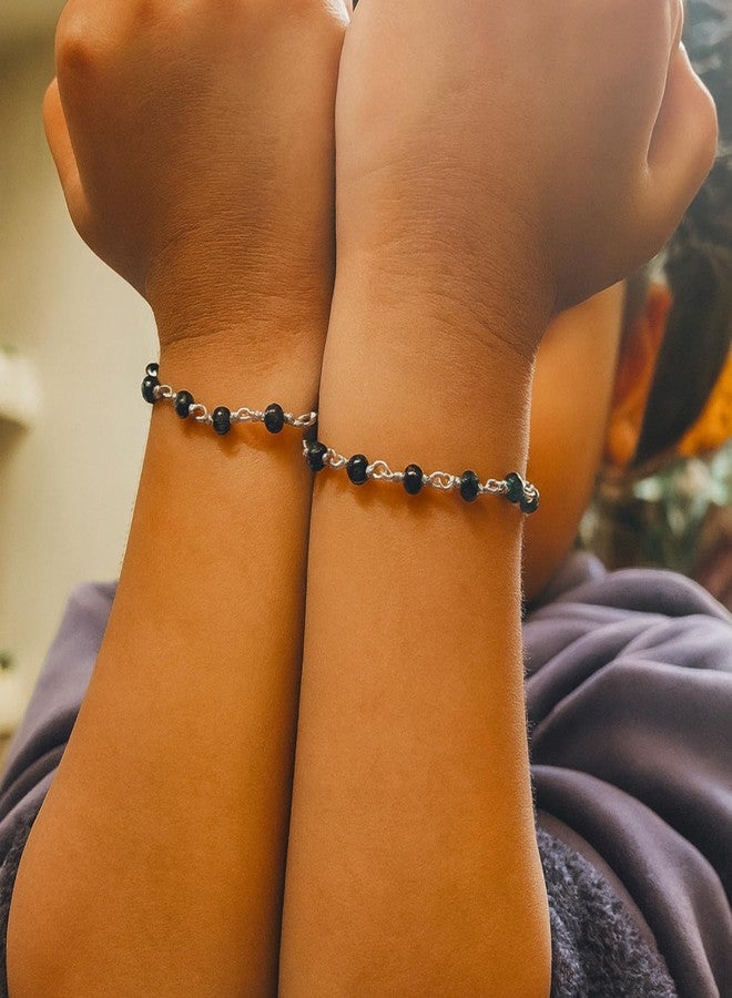 DARSHRAJ 925 Sterling Silver Double Looping Black Beads Baby Nazariya | Handmade Chandi Anklet | Bracelet for Newborn Boys | Girls - Image 4