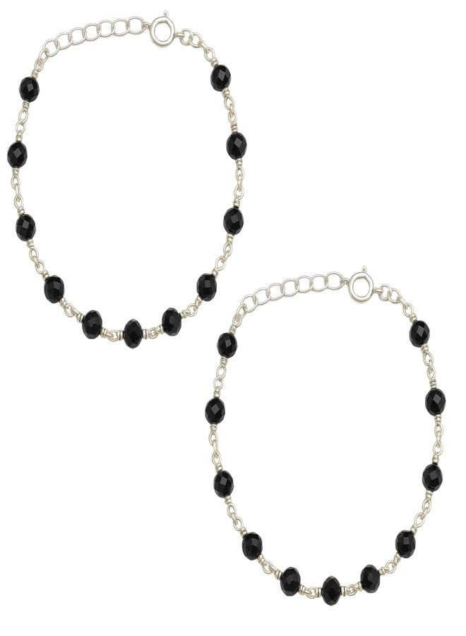 DARSHRAJ 925 Sterling Silver Double Looping Black Beads Baby Nazariya | Handmade Chandi Anklet | Bracelet for Newborn Boys | Girls - Image 1