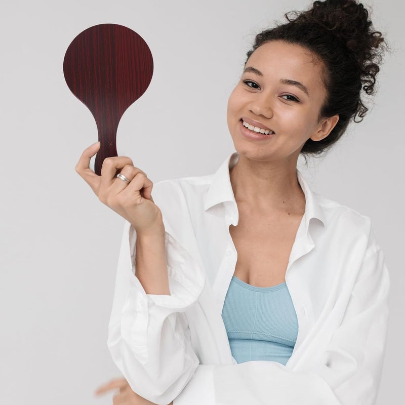 Vintage Wooden Handle Handheld Mirror for Women, Round Retro Cosmetic Mirror with Rosewood Color, Travel-Friendly Beauty Tool - Image 4