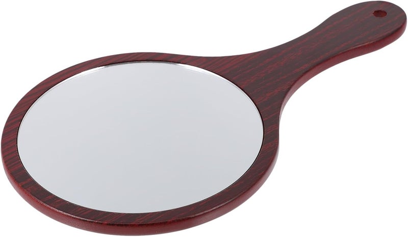Vintage Wooden Handle Handheld Mirror for Women, Round Retro Cosmetic Mirror with Rosewood Color, Travel-Friendly Beauty Tool - Image 1