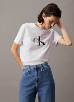 Calvin Klein Jeans Women's Monogram T-Shirt - Cotton, White  - Image 2