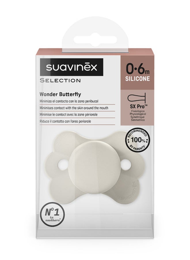 SUAVINEX سكس برو مصاصة على شكل فراشة فائقة النعومة للأطفال من 0-6 أشهر بحلمة سيليكون آمنة للأطفال - بيج - Image 3