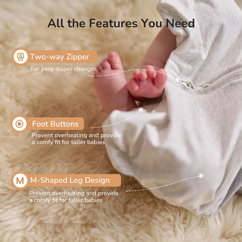 KIDIRA Swaddle for Newborns, Baby Swaddles 1-3 Months 5-13lb, Arms Up Swaddle 1-3 Months Newborn with Moisture-Wicking Fabric, Promotes Healthy Hip Development, 2-Way Zipper & Foot Buttons, 1Pack - Image 5