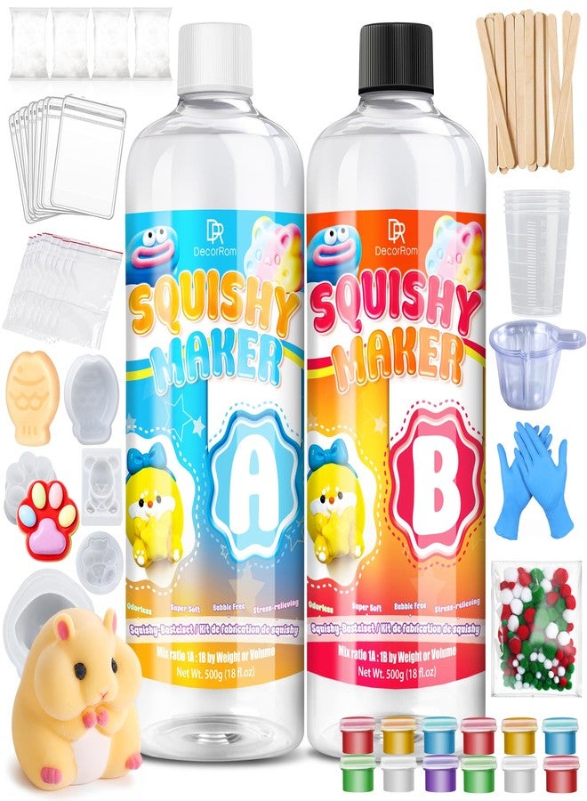 DecorRom Liquid Silicone for Taba Squishy Kit, 36oz 1:1 AB Ratio Super Soft Fast Cure for Squishy Maker, Squishy Making Rubber for Cat Paw & Hamster Molding with Flocking Powder, Pom Poms Decompression Craft - Image 1