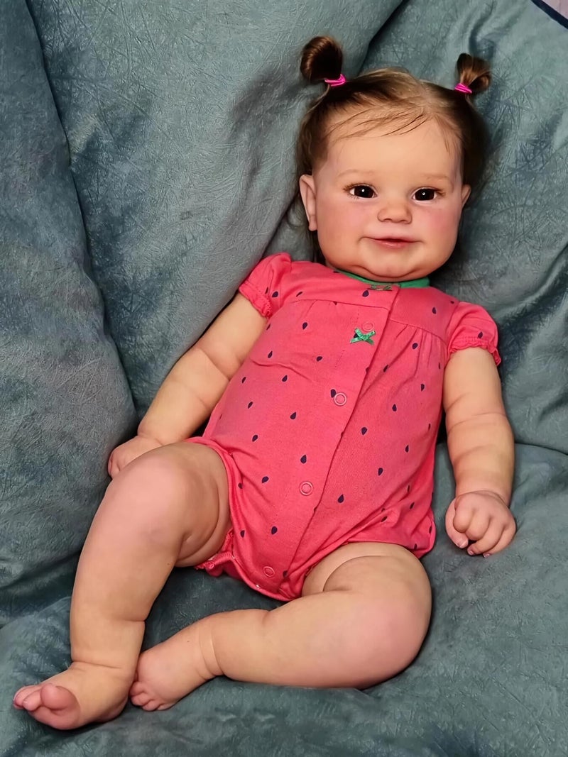 Wamdoll 20 Inch Realistic Reborn Baby Doll Adorable Lifelike Newborn Toddler Girl Doll with Full Body Vinyl Smiling Expression Rooted Hair Perfect Collectible Gift for Girls - Image 3