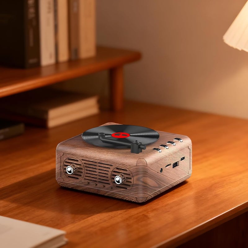 Wireless Retro Record Player with Bass, Wooden Vinyl Speaker, 4.6 X 4.6 X 2.5 in - Image 4