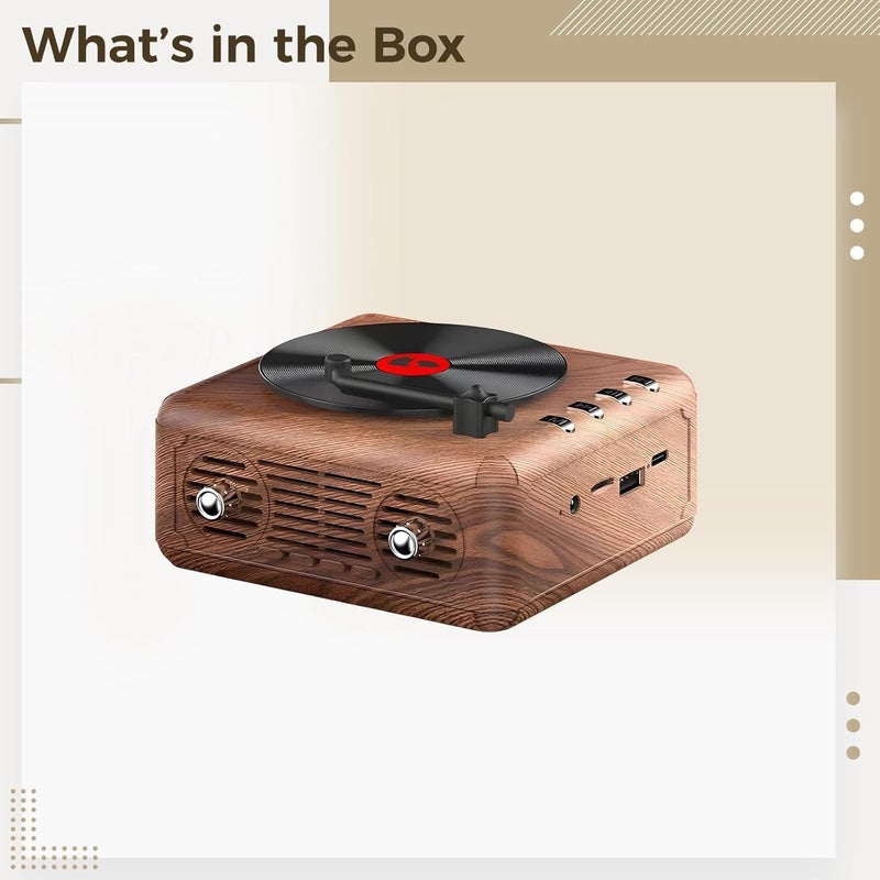 Wireless Retro Record Player with Bass, Wooden Vinyl Speaker, 4.6 X 4.6 X 2.5 in - Image 3
