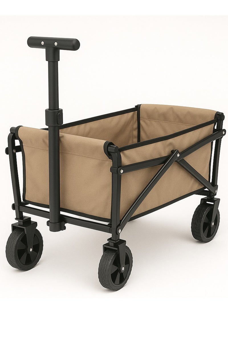 AL QADAH Foldable Utility Cart 145L Brown Heavy Duty Wagon with Large Wheels for Beach Camping Garden and Shopping Portable Folding Trolley Collapsible Gear Carrier 59 x 33 x 45 cm - Image 1