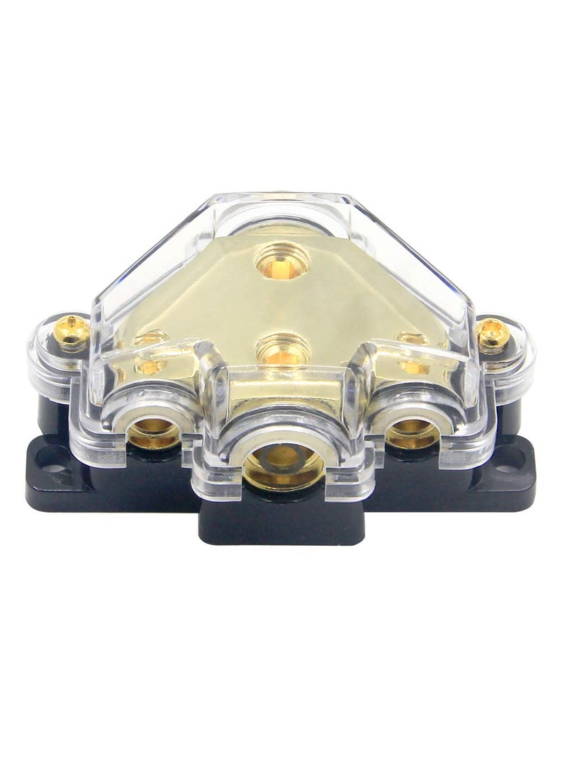 RKURCK RKURCK 3 Way Power Distribution Block, 0/2/4 AWG Gauge in, 4/8 Gauge Out, Car Audio Stereo Amp Distribution Connecting Block for Audio Splitter (1 in 3 Out)  - Image 1