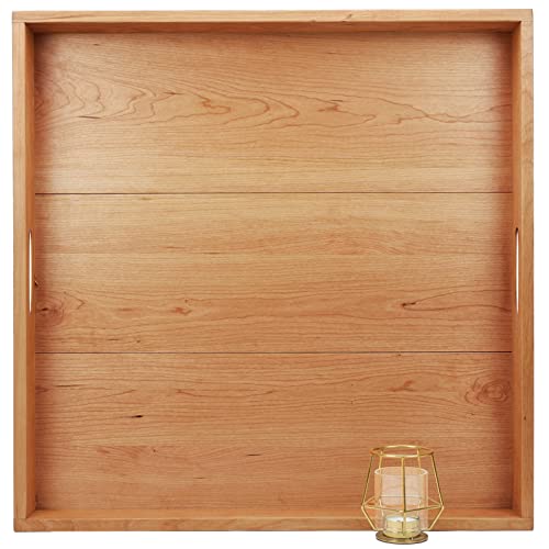 MAGIGO 24 x 24 Inches Large Square Cherry Wood Ottoman Tray with Handles, Serve Tea, Coffee or Breakfast in Bed, Classic Wooden Decorative Tray - Image 1
