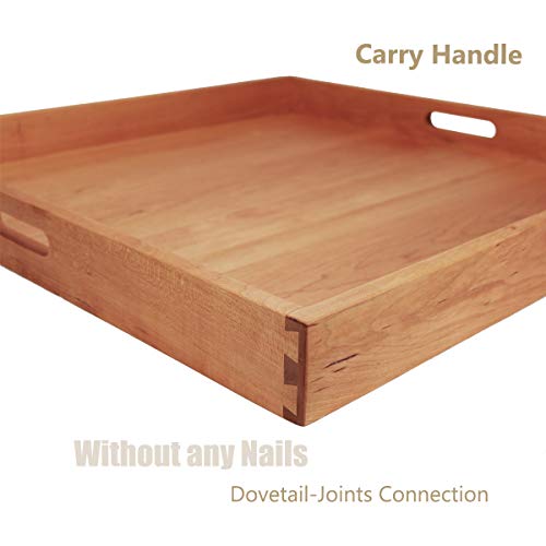 MAGIGO 24 x 24 Inches Large Square Cherry Wood Ottoman Tray with Handles, Serve Tea, Coffee or Breakfast in Bed, Classic Wooden Decorative Tray - Image 3