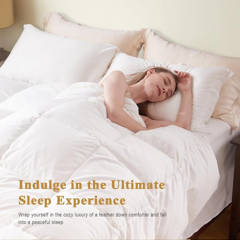 TOPGREEN 100% Organic Feather Down Comforter Full/Queen Size, Luxury Extra-Fluffy Duvet Insert, All Season Bed Comforter with Ultra-Soft Organic Cotton Case (90x90 Inch, Ivory White) - Image 5