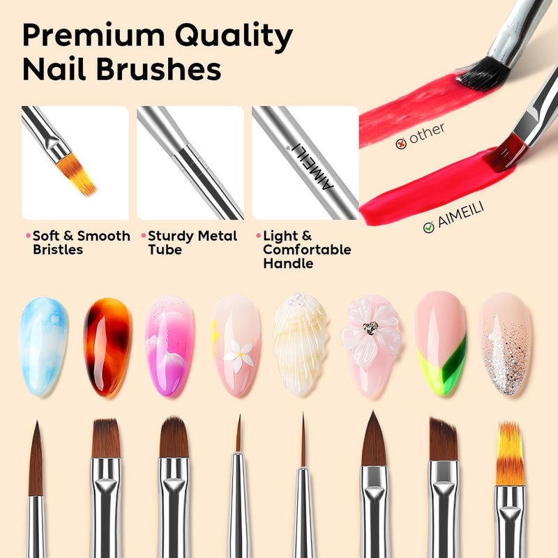 AIMEILI 6pcs Nail Art Brushes, Gel Nail Polish Nail Art Design Painting Tools Set with Double Ended Nail Brushes, Nail Extension Gel Brush, Nail Drill Drawing Brush Pen - Image 3