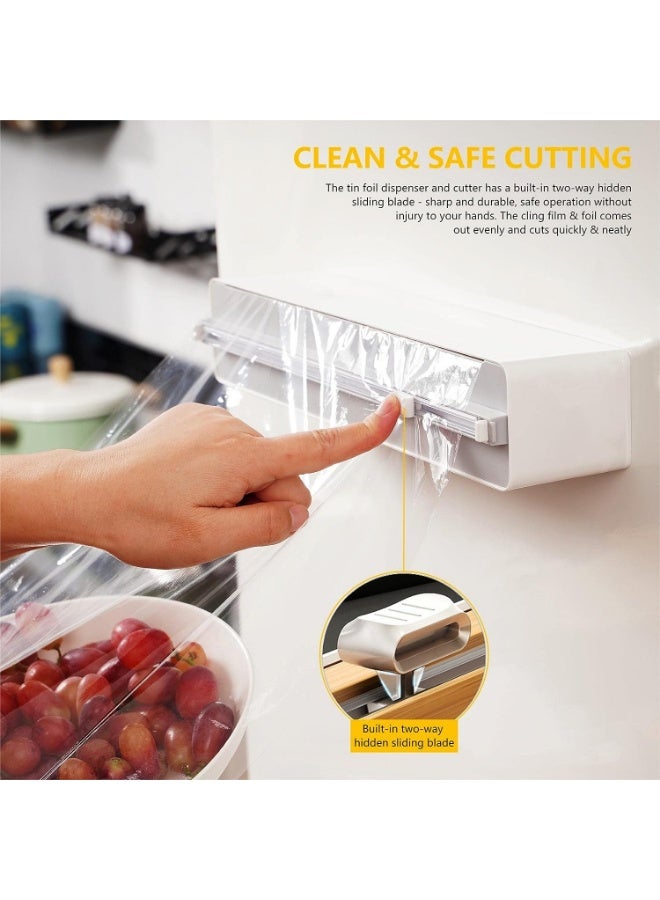 WinCheer Foil Plastic Wrap Dispenser with Slide Cutter, Reusable Aluminum Tin Foil and Cling Film Organizer with Magnetic Bottom, Adjustable Refillable Drawers Dispenser Storage Holder - Image 2