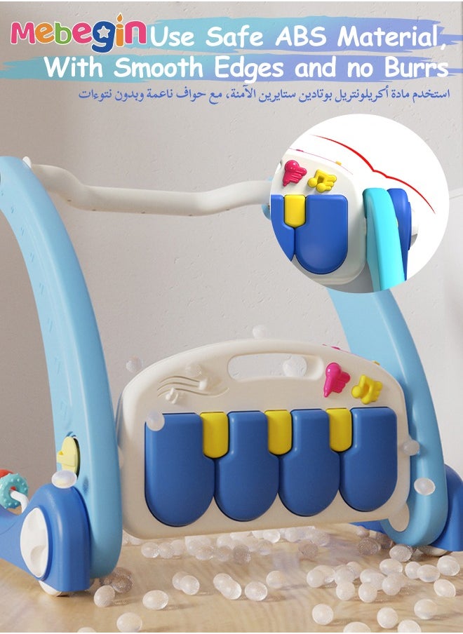 2 in 1 Baby Walker, Sit-to-Stand Learning Walker, Early Learning Push Toys with Kick-activated Piano and Multifunctional Removable Play Panel, Foldable Push Along Walker for Infants, Early Educational Child Activity Center