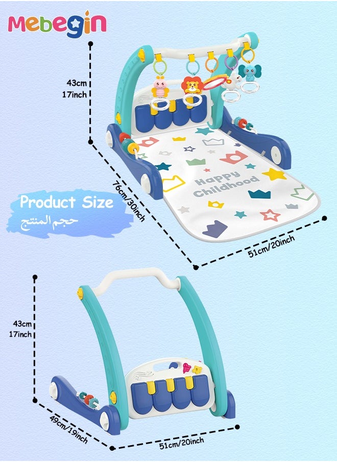 2 in 1 Baby Walker, Sit-to-Stand Learning Walker, Early Learning Push Toys with Kick-activated Piano and Multifunctional Removable Play Panel, Foldable Push Along Walker for Infants, Early Educational Child Activity Center