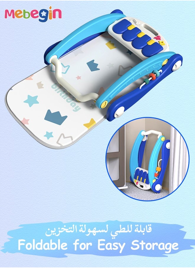 2 in 1 Baby Walker, Sit-to-Stand Learning Walker, Early Learning Push Toys with Kick-activated Piano and Multifunctional Removable Play Panel, Foldable Push Along Walker for Infants, Early Educational Child Activity Center