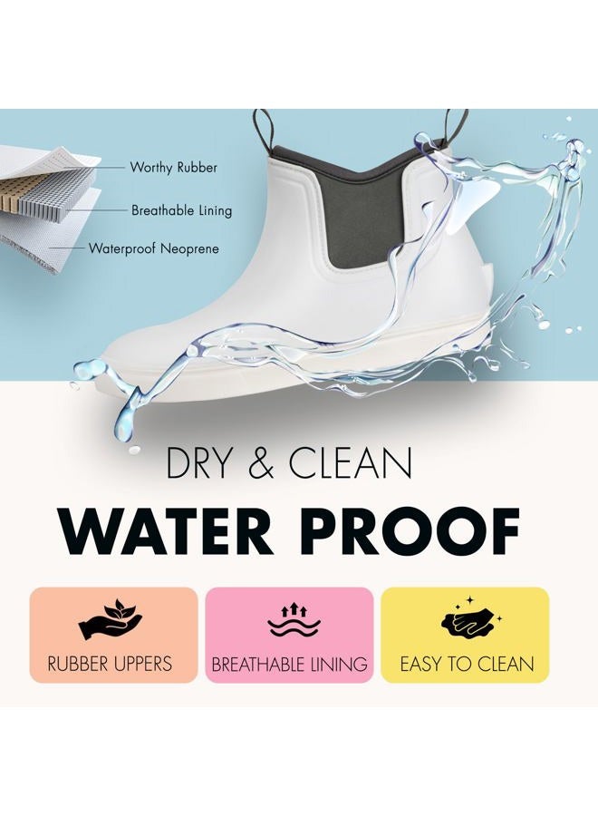 Furuian Women's Deck Boots Ankle Rain Boots Fishing Boots Rubber Waterproof Slip-Resistant Outdoor Work Shoes, White, 8 - Image 3