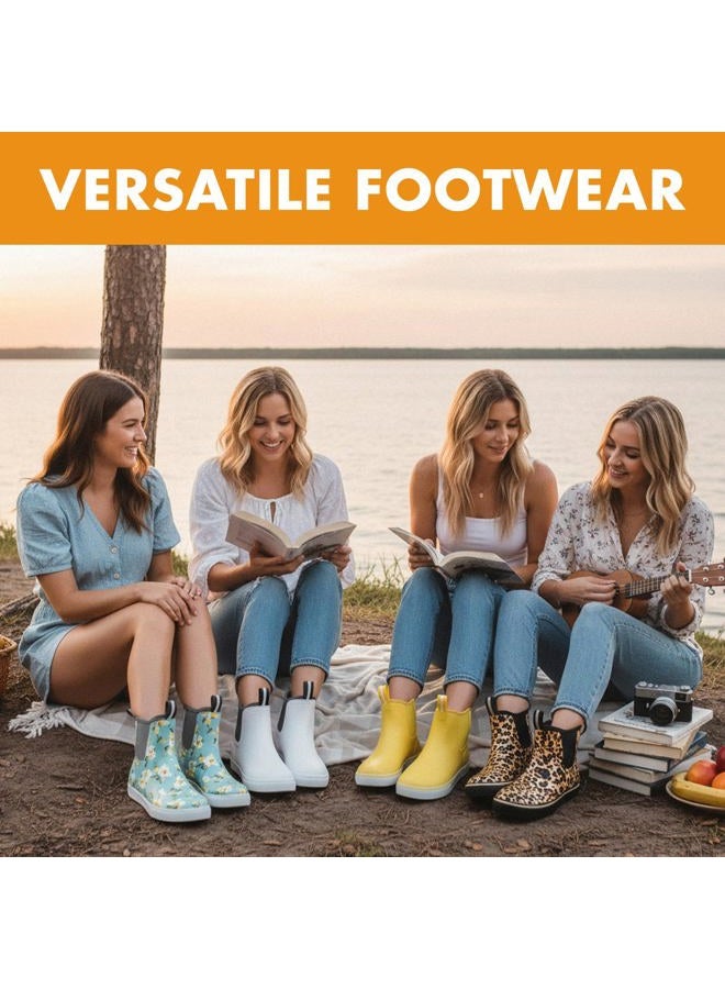Furuian Women's Deck Boots Ankle Rain Boots Fishing Boots Rubber Waterproof Slip-Resistant Outdoor Work Shoes, White, 8 - Image 2