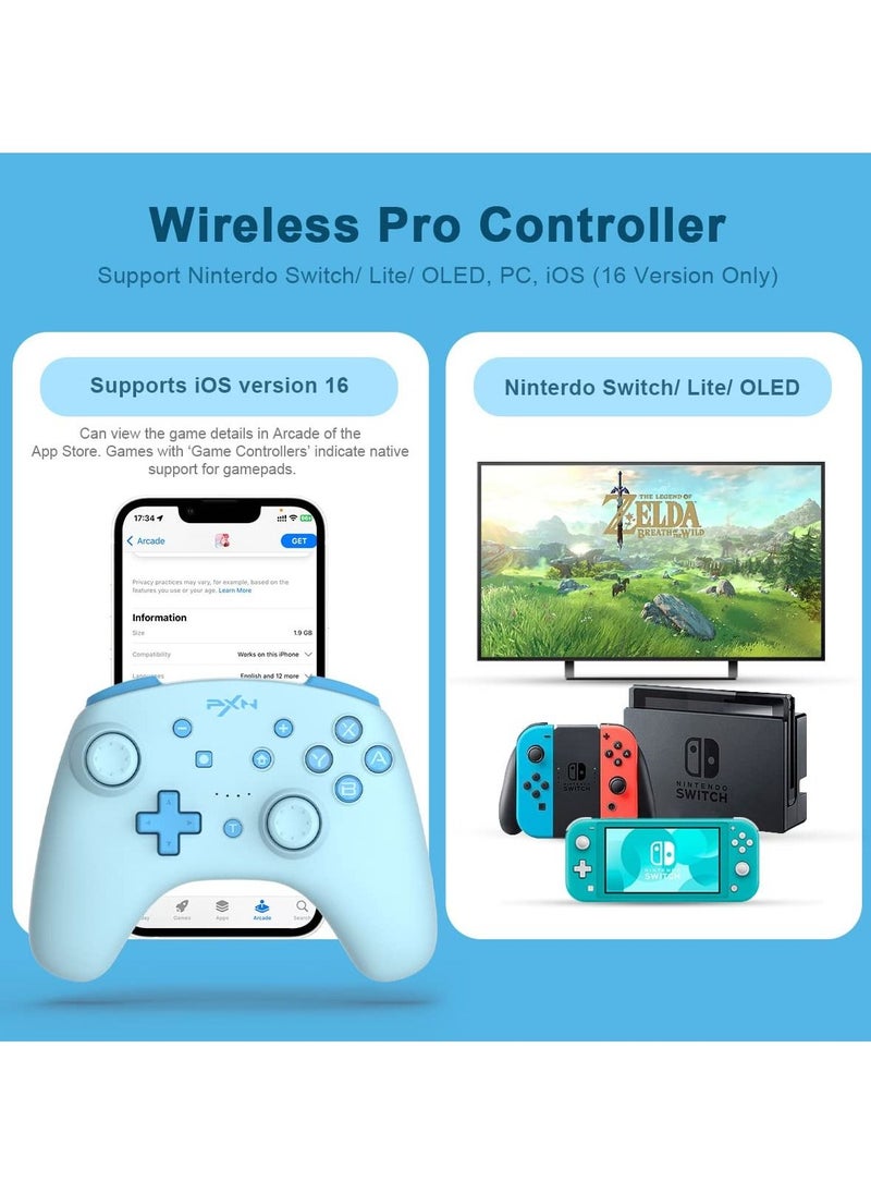 PXN - 9607X - Wireless Switch Controller, Controller Joystick Support NFC / Amiibo / Turbo Screenshot Gyro X-Axis and Dual Vibration Switch for Nintendo Switch/Lite/OLED (Light blue) - Image 1
