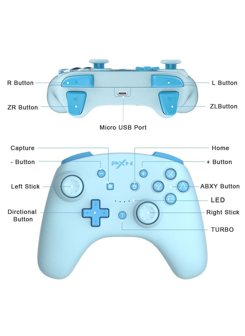 PXN - 9607X - Wireless Switch Controller, Controller Joystick Support NFC / Amiibo / Turbo Screenshot Gyro X-Axis and Dual Vibration Switch for Nintendo Switch/Lite/OLED (Light blue) - Image 1