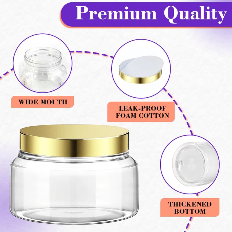 AMORIX 36 Pack 8 oz Plastic Cosmetic Containers With Lids Refillable Clear Empty Travel Jars Containers for Body Butter,Sugar Scrubs,Cream,Lotions,Candy, Waterproof Label&Spatulas - (Gold) - Image 3